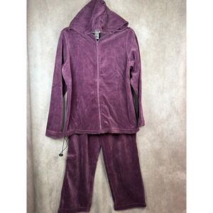 VTG NWOT SPORT SAVVY Womens Purple Velour Tracksuit‎ Set Hooded Jacket Pants Med